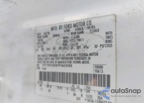 2007 Ford Ranger Stx/Xl/Xlt z USA, uszkodzony, nr VIN 1FTYR10D97PA03059